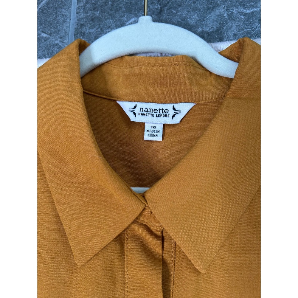 Nanette Lepore Pleated Midi Shirt Dress Size 16 3/4 Roll Tab Sleeves Fall Office - Picture 3 of 11